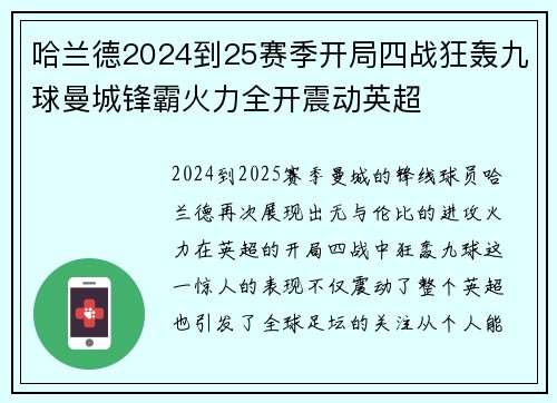 哈兰德2024到25赛季开局四战狂轰九球曼城锋霸火力全开震动英超 哈兰德2024到25赛季开局四战狂轰九球曼城锋霸火力全开震动英超